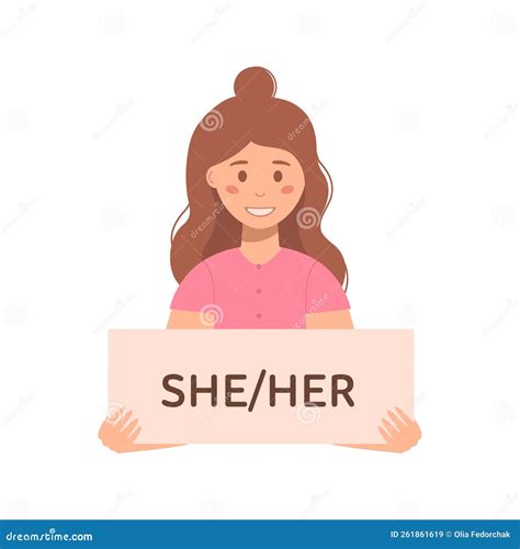 Gender Pronouns. Person Holding Sign With Gender Pronoun She And Her ...