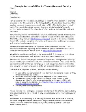 Sample Letter Of Offer Tenure Tenured Faculty Hr Nmsu Doc Template