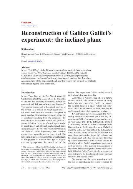 Reconstruction Of Galileo Galileis Experiment The Inclined Plane