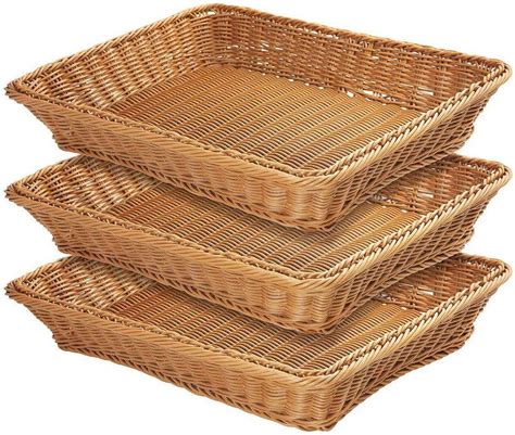 3 Rectangle Brown Cane Basket With Handle Value Set Small Medium Large