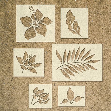 Tropical Flower Stencils Template Pack of 6 Ideal for | Etsy