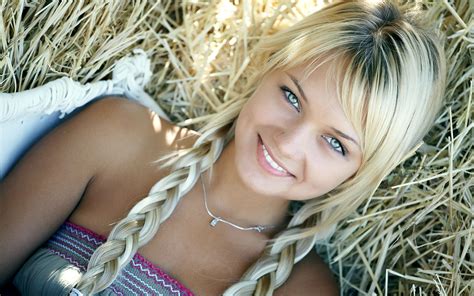 Wallpaper Model Blonde Eyes Long Hair Grass Blue Pigtails The Best