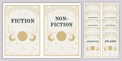 Celestial Themed Book Genres Display Labels Twinkl