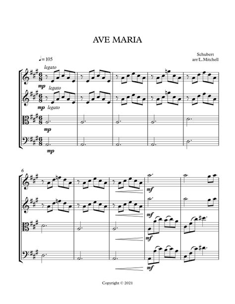 Ave Maria Arr Lee Mitchell By Schubert Sheet Music For String Quartet At Sheet Music Direct