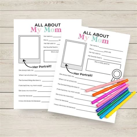 Printable All About My Mom Worksheet For Mothers Day The Benson