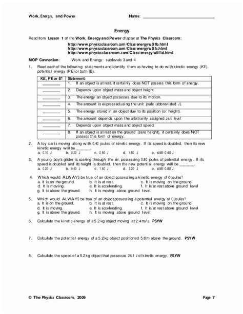 50 Work Power Energy Worksheet