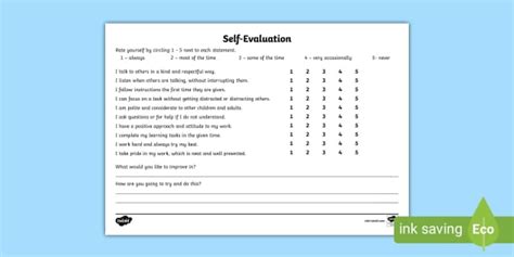 Ks2 Self Assessment Template Sheet Twinkl Teacher Made