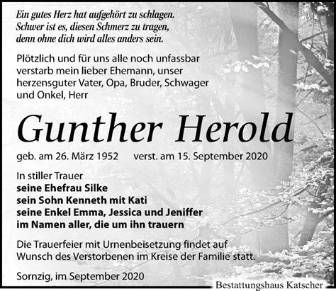 Traueranzeigen Von Gunther Herold Trauer Anzeigen De