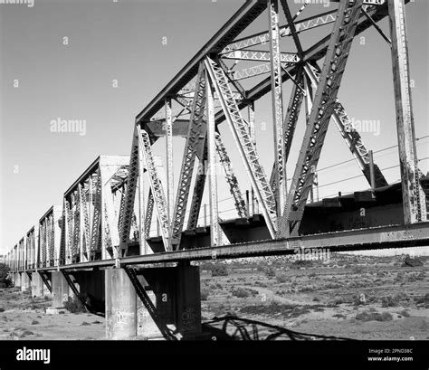 Iron Railroad Bridge Over Dry River Bed Stock Photo Alamy