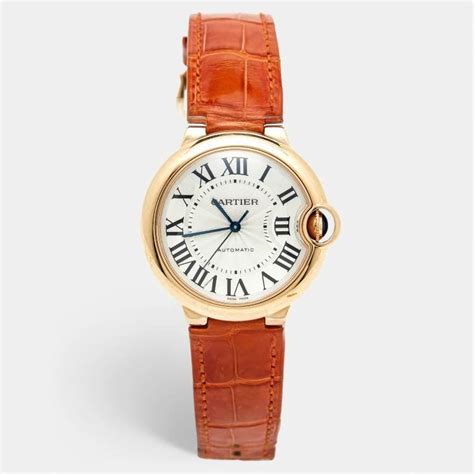 Cartier Silver 18k Rose Gold Alligator Leather Ballon Bleu 3003 Women S Wristwatch 36 Mm Cartier