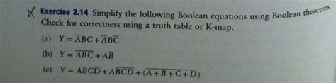 Solved Exercise Simplify The Following Boolean Chegg