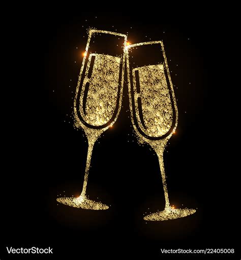 Champagne Glass Icon Golden Sparkle Champagne Vector Image