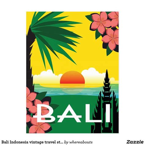 Bali Indonesia Vintage Travel Style Illustration Postcard Zazzle