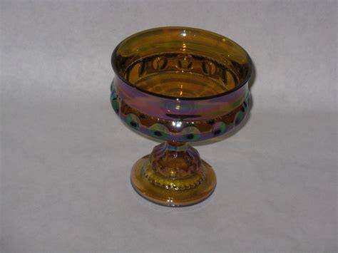 Vintage Amber Carnival Glass Pedestal Candy Dish Bowl