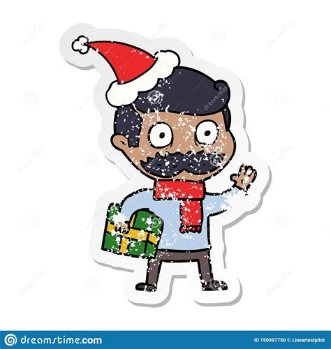 Um Desenho Autocolante Criativo De Um Homem Bigode E Natal Presente