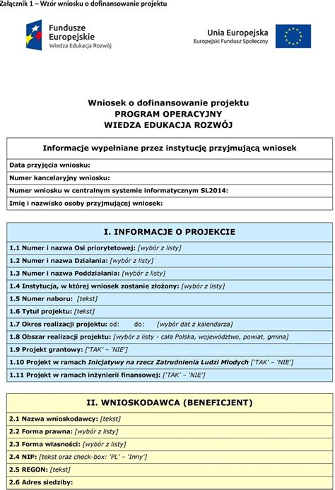 Wniosek O Dofinansowanie Projektu PROGRAM OPERACYJNY WIEDZA EDUKACJA