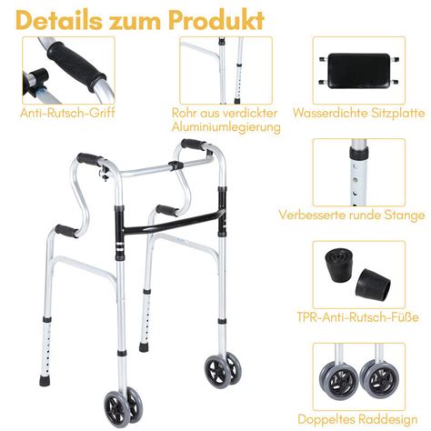 Rollator Gehhilfe Faltbar Gehgestell Walker F R Senioren Leichtgewicht