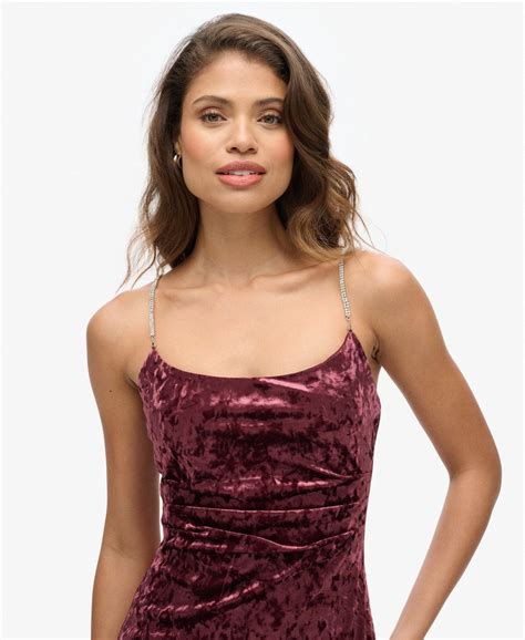 Femme Robe Longue En Velours Strass Bordeaux Crush Superdry Fr