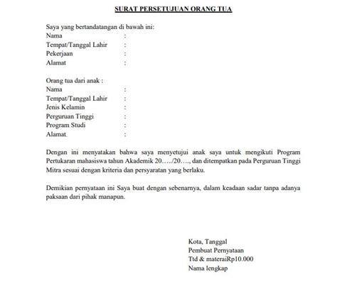 Surat Izin Orang Tua Pramuka