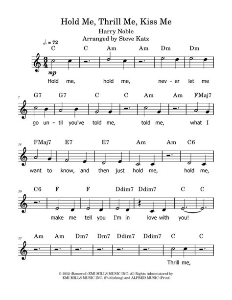 Hold Me Thrill Me Kiss Me Arr Steve Katz By Harry Noble Sheet