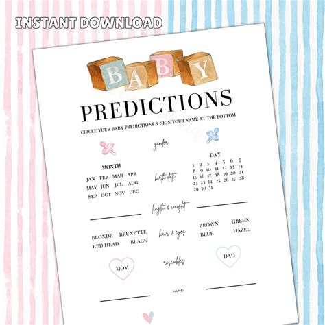 New baby advice predictions card gender reveal printable baby games