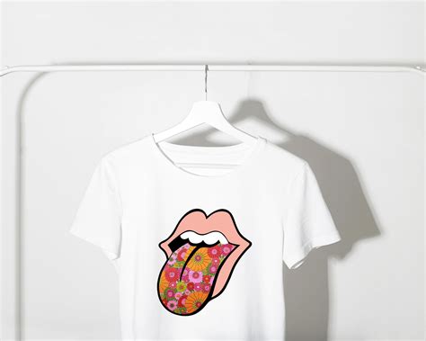 BOHO FLOWER LIPS Png Rock N Roll Tongue Png Retro Etsy