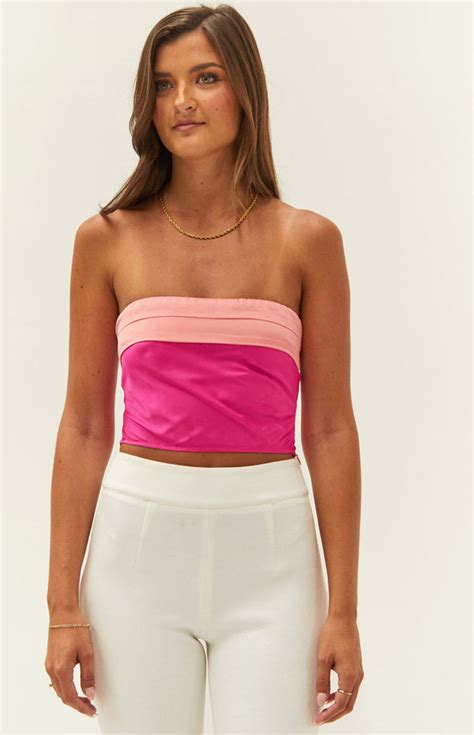 Milly Pink Satin Strapless Crop Top Beginning Boutique Us