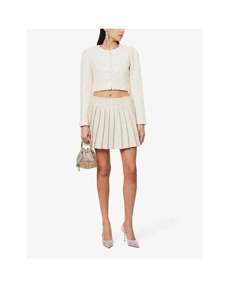 Self Portrait A Line Sequin Embellished Tweed Mini Skirt In Natural Lyst