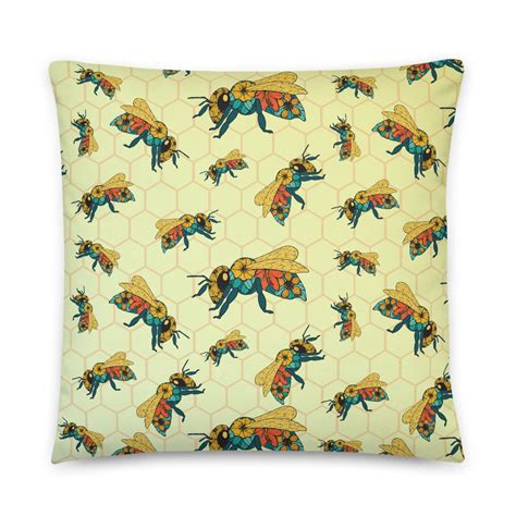 Floral Honey Bee Pattern Throw Pillow Etsy