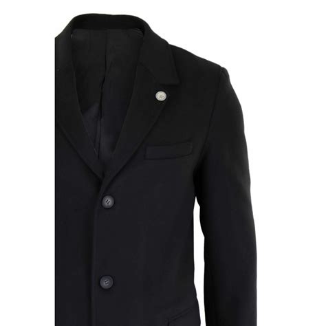 Mens Classic Wool Long Overcoat Black Buy Online Happy Gentleman