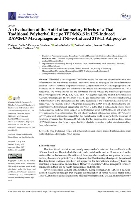 PDF An Evaluation Of The Anti Inflammatory Effects Of A Thai