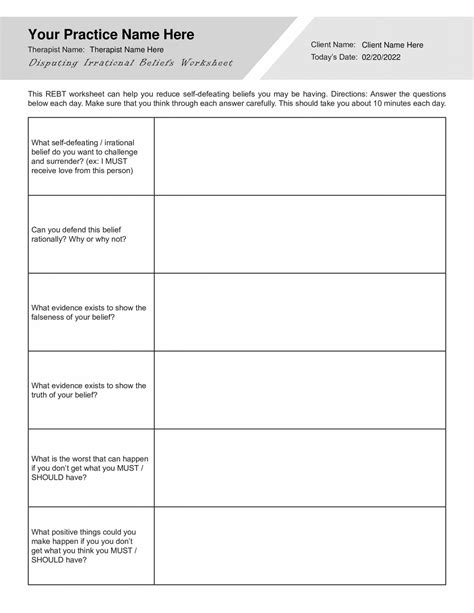 Disputing Irrational Beliefs Worksheet Pdf Template Worksheets Library