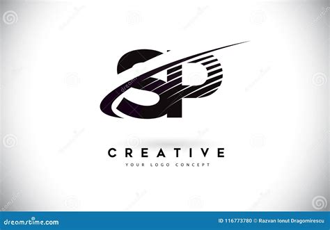 SP S P Letter Logo Design with Swoosh and Black Lines. Stock Vector - Illustration of alphabet ...