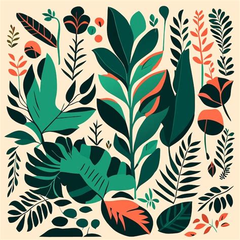 Premium Vector Organic Shapes Retro Rainforest Leaves Vector Graphics