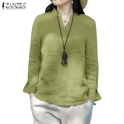 Zanzea Women Korean Casual Loose Solid Color Formal Full Sleeve V Neck