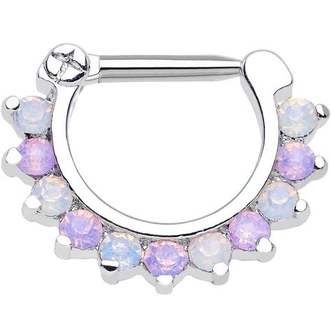 14 Gauge 516 Alluring Faux Opal Sparkling Gem Septum Clicker Septum