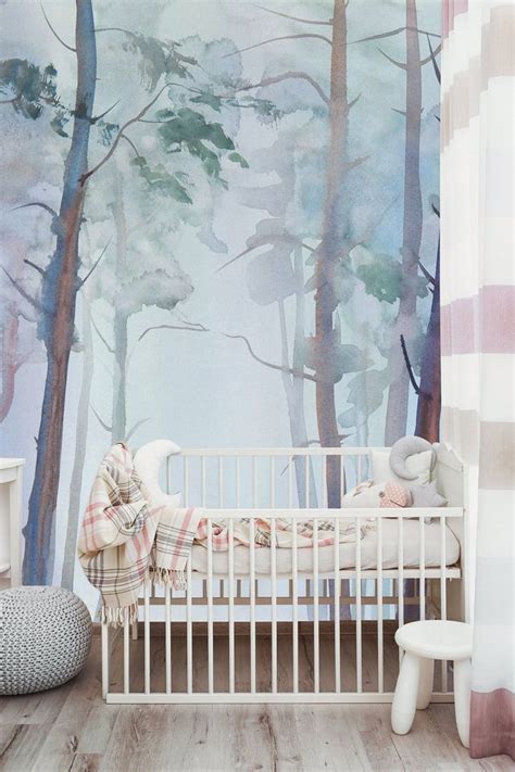 Watercolor Wallpaper Nature Forest Wall Mural Peel And Stick Trees