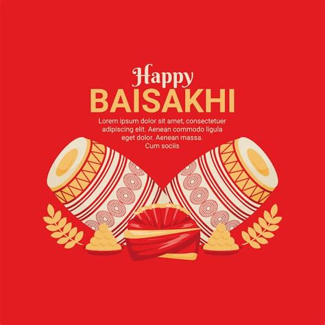 Premium Vector Happy Baisakhi Poster Template Red Background