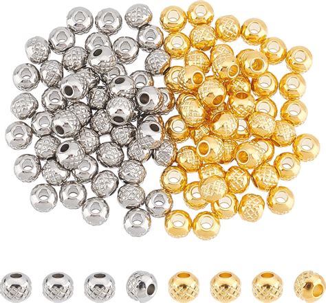 Unicraftale 100pcs 2 Colors Round Spacer Beads Stainless Steel Textured Beads