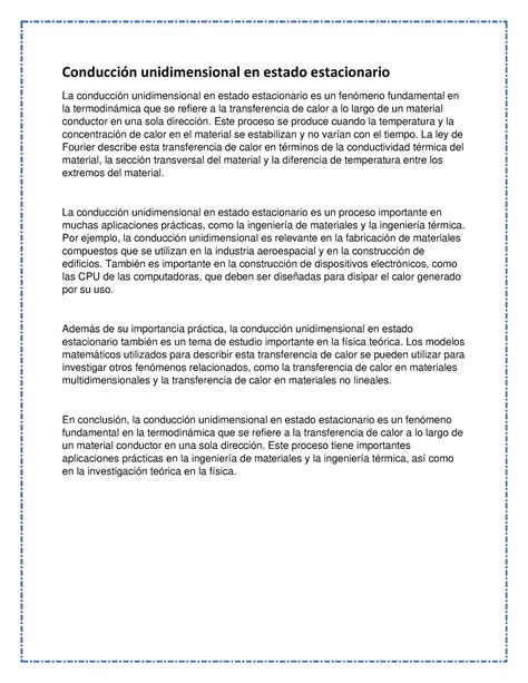 Conducci N Unidimensional En Estado Estacionario Este Proceso Se