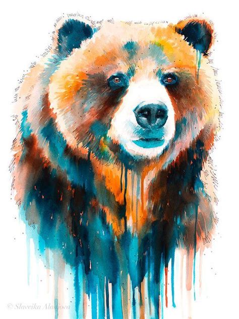 Grizzly Bär Aquarell Druck von Slaveika Aladjova Kunst Tier Etsy