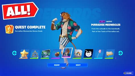 All Purradise Meowscles Rewards And How To Unlock Them In Fortnite