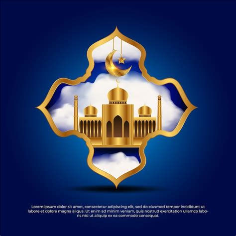 Eid al adha mubarak islamische schöne 3d blaue goldene moschee mond