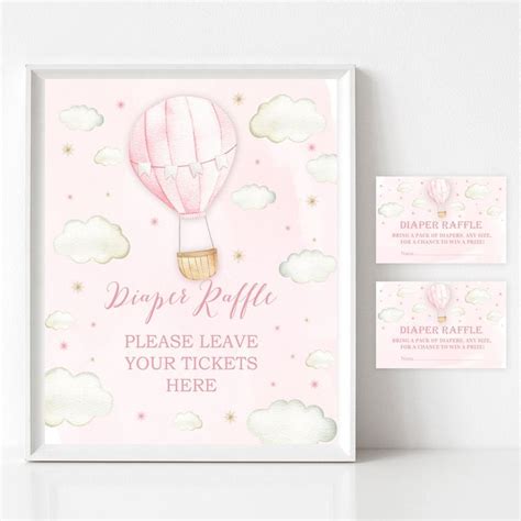 Diaper Raffle Sign And Tickets Hot Air Balloon Baby Shower Diaper