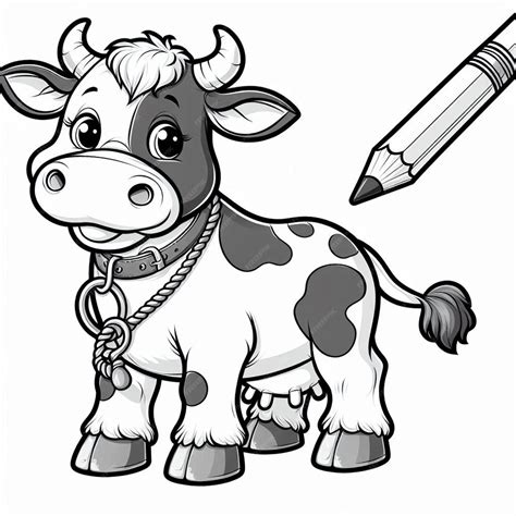 Premium Photo Farm Animal Cow Coloring Page For Kids Ai Generated