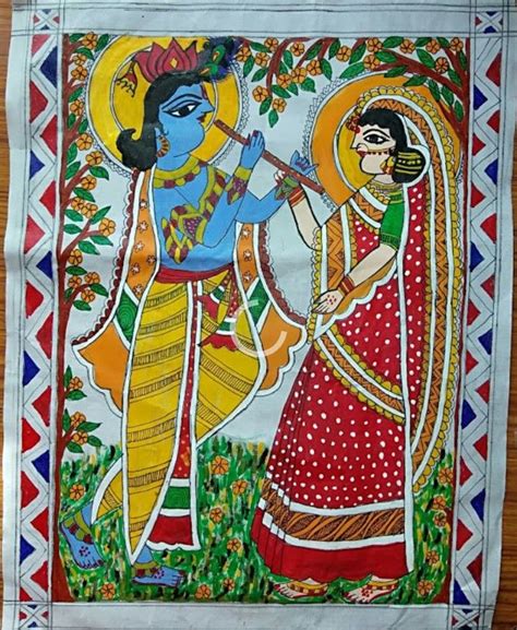 Madhubani Painting Of Lord Shri Krishna Ji Radha Ji Madhubani