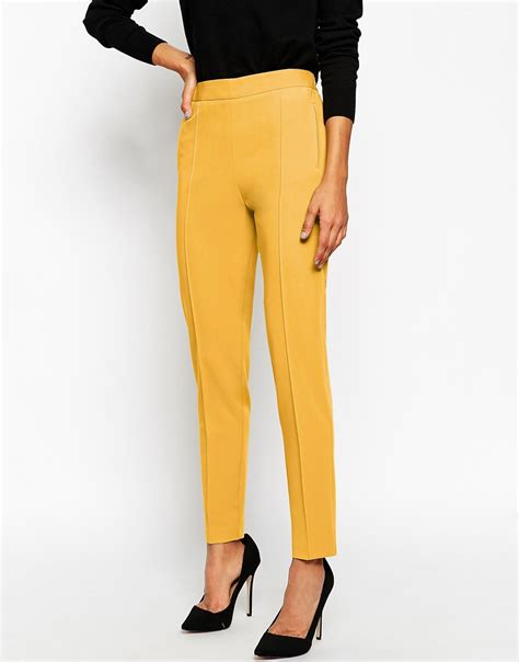 Asos Trousers With High Waist In Yellow Lyst