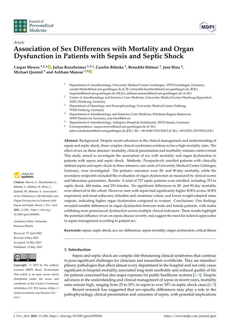 Pdf Association Of Sex Differences With Mortality And Organ Dysfunction In Patients With