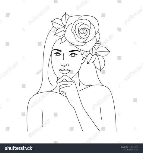 Beautiful Woman Flowers On Head Vector Stock Vector Royalty Free