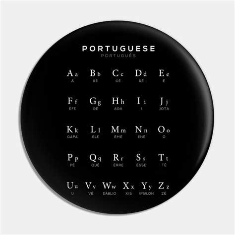 Portuguese Alphabet Chart, Portugal Language Chart, Black - Portuguese - Pin | TeePublic